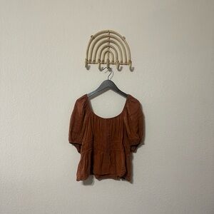 Women's Burnt Orange Puff Sleeve Peplum Top